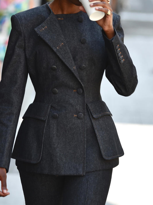 Double-breasted Denim Blazer & Flared Pants