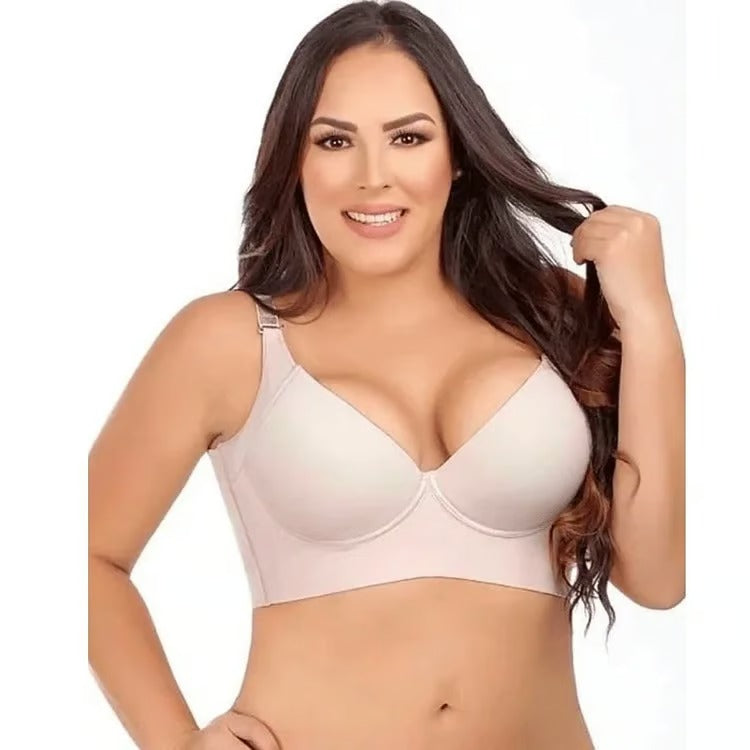 Modischer BH mit eingearbeiteter Shapewear, geraffte Brüste, tiefer V-BH