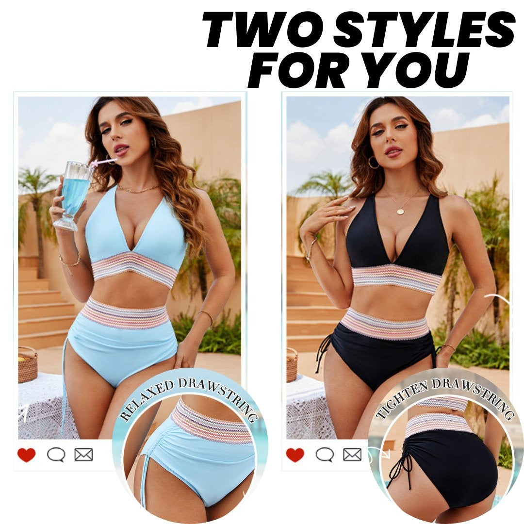 2025 High Waisted Tummy Control Color Block Bikini Sets