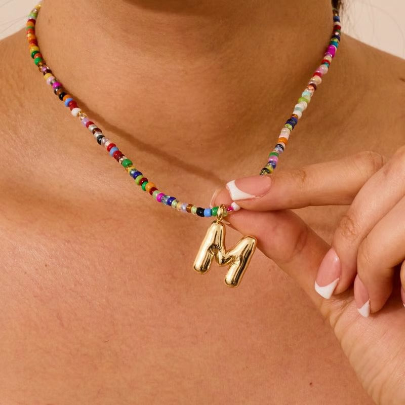 Adjustable Bubble Initials Necklace