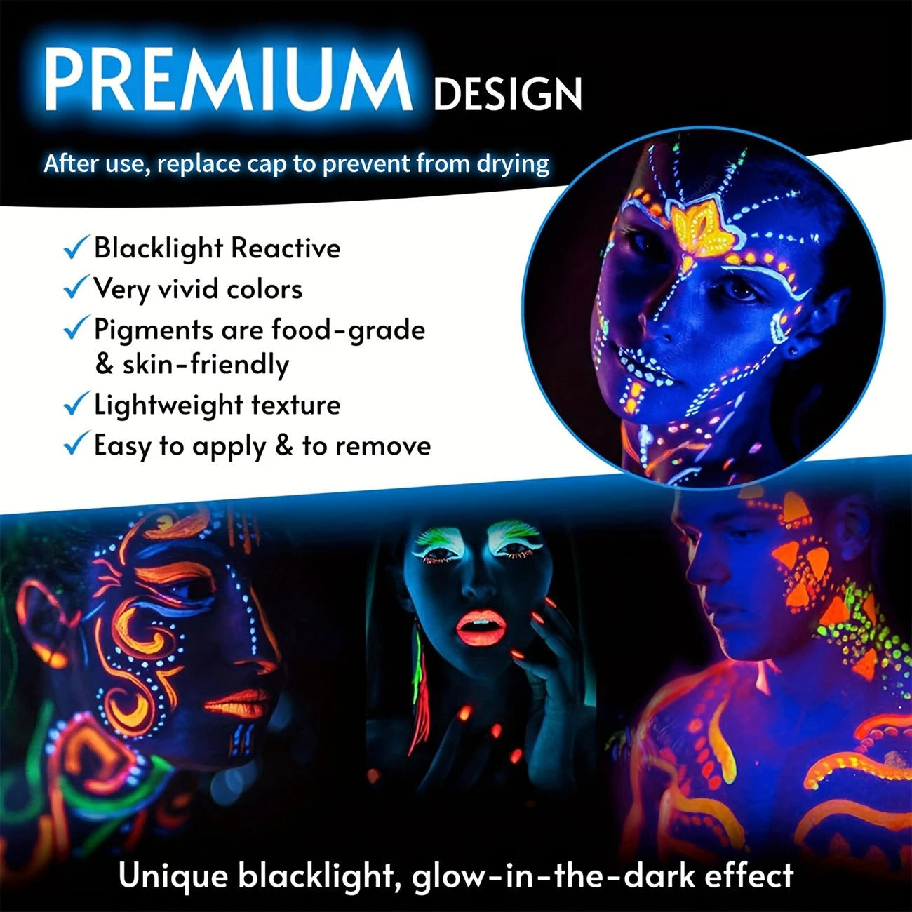 New 12pcs UV Neon Face Body Paint Kit