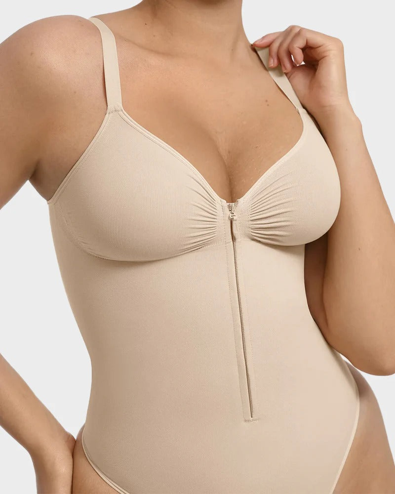 Seamless Zipper Front Shaping Thong Bodysuit