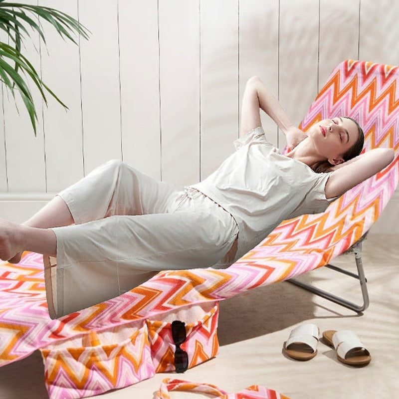 Sun Lounger Towel With Pockets Storage In A Bag