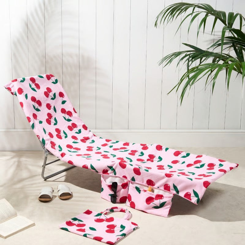 Sun Lounger Towel With Pockets Storage In A Bag