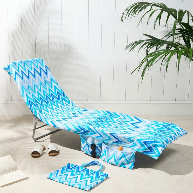 Sun Lounger Towel With Pockets Storage In A Bag