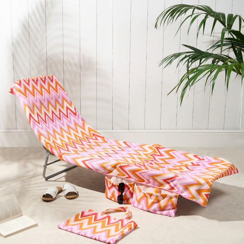 Sun Lounger Towel With Pockets Storage In A Bag