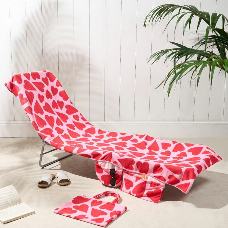 Sun Lounger Towel With Pockets Storage In A Bag