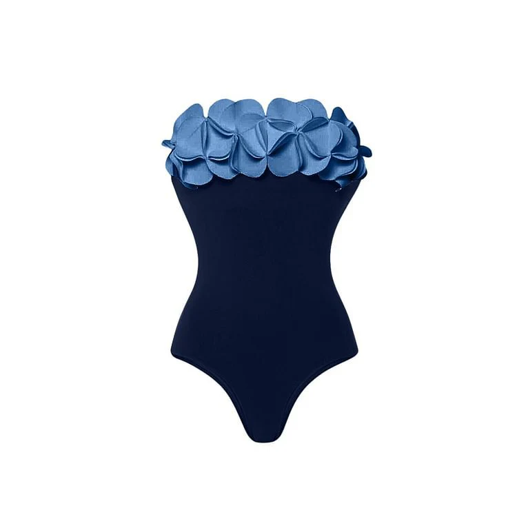 Contrast Color Floral One Piece Swimsuit