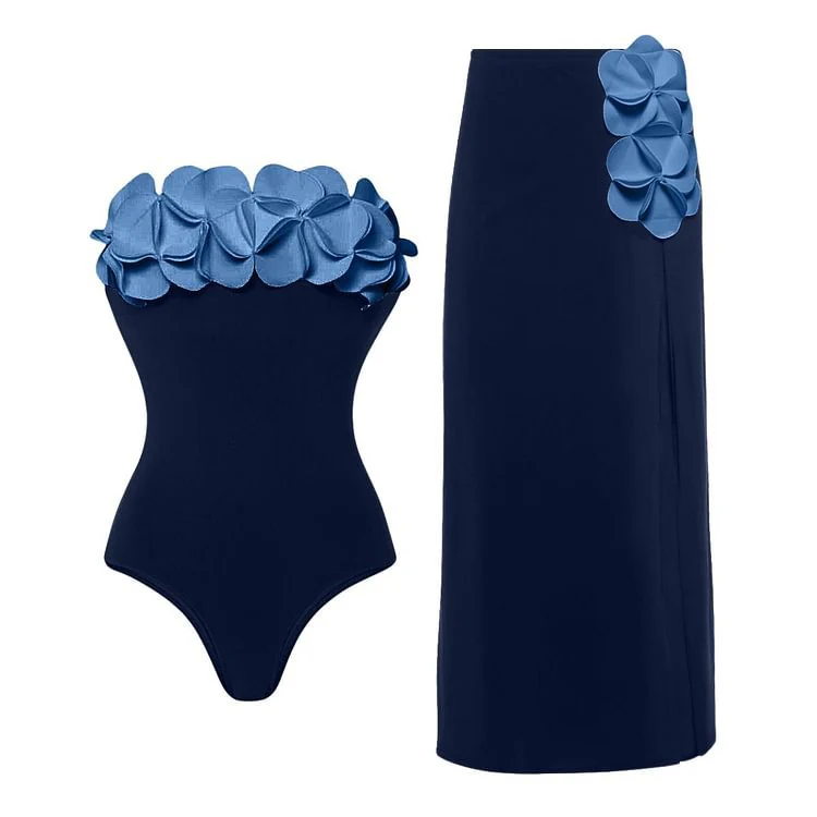 Contrast Color Floral One Piece Swimsuit