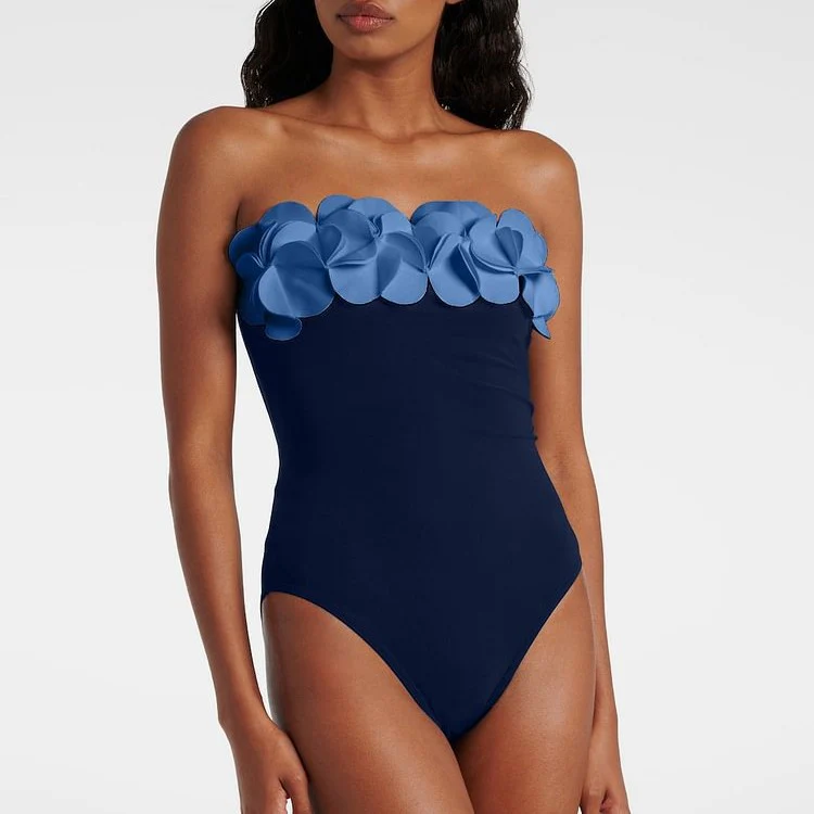 Contrast Color Floral One Piece Swimsuit