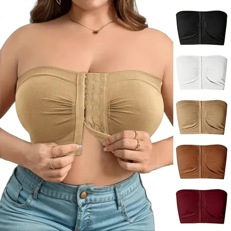 Plus Size Strapless Front Buckle Breathable Bra