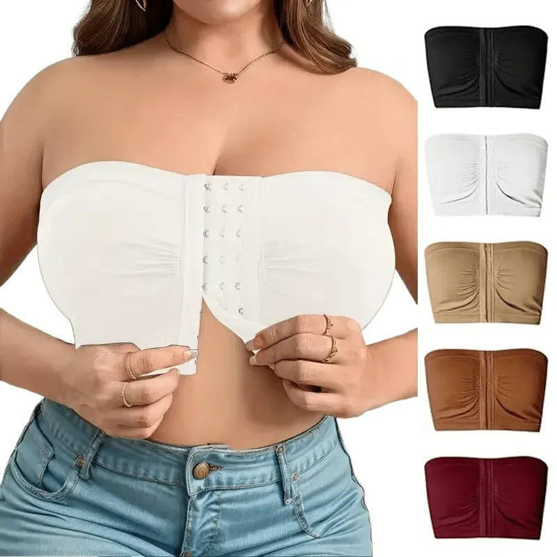 Plus Size Strapless Front Buckle Breathable Bra