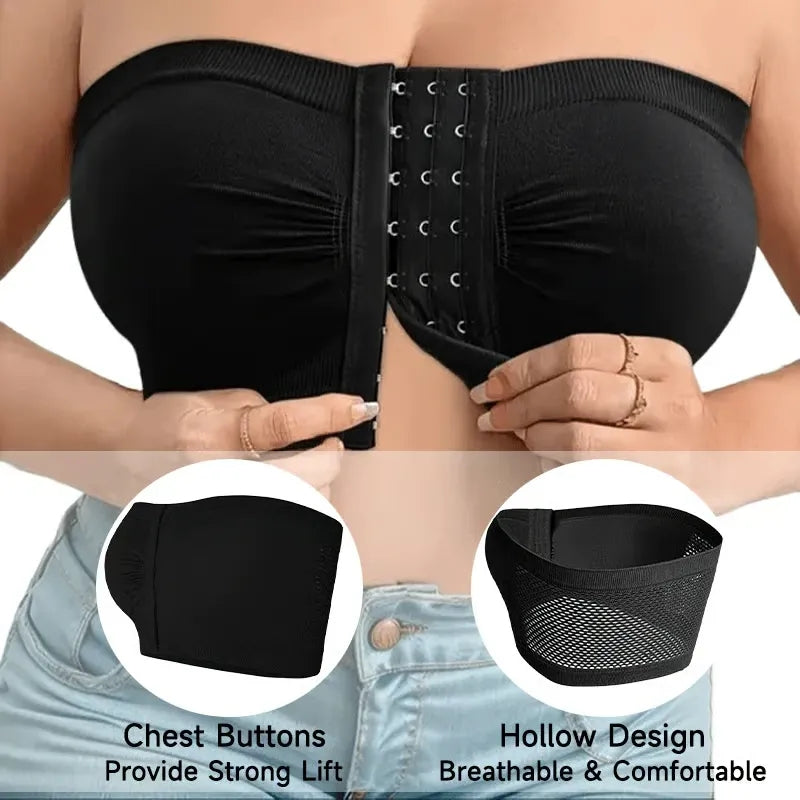 Plus Size Strapless Front Buckle Breathable Bra