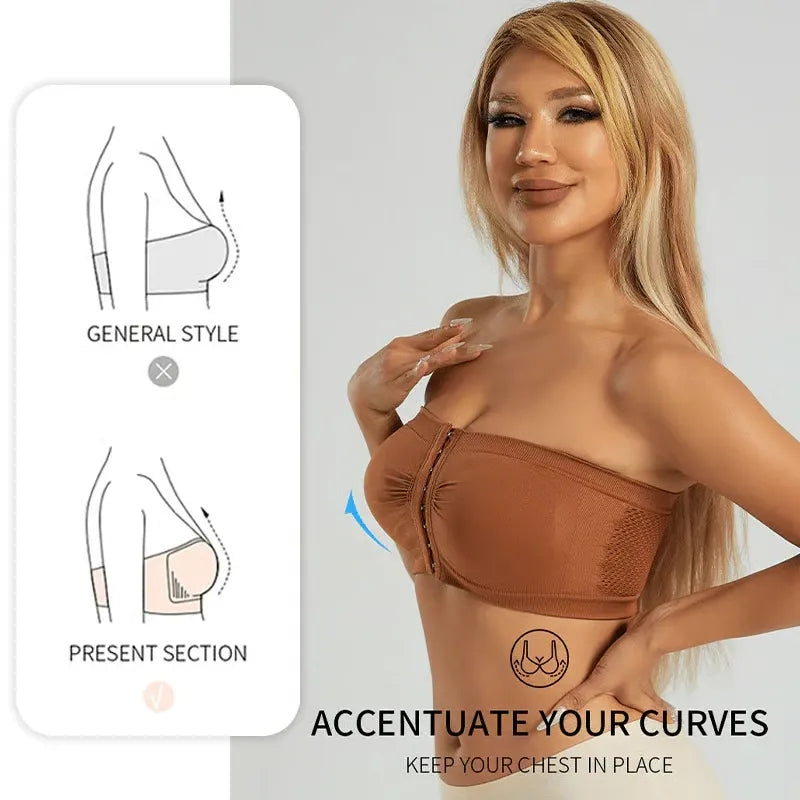 Plus Size Strapless Front Buckle Breathable Bra