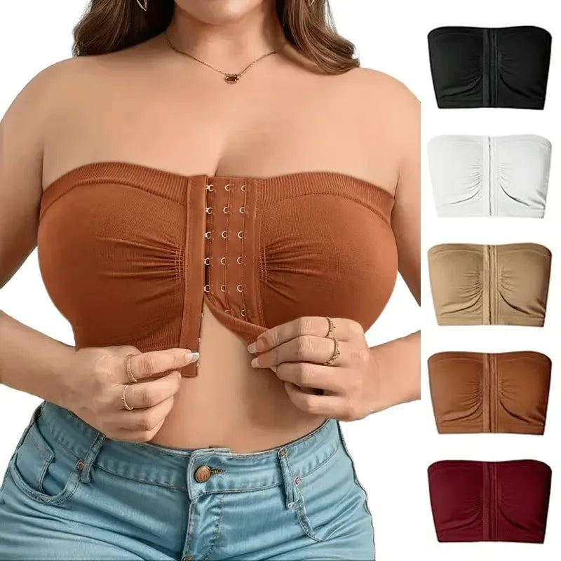 Plus Size Strapless Front Buckle Breathable Bra