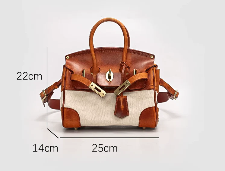Two-Tone Canvas And Leather Handbag