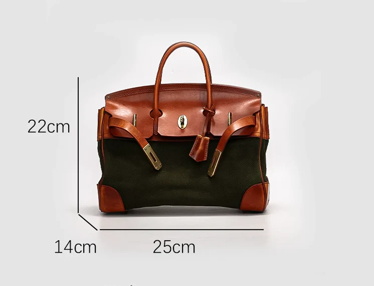 Two-Tone Canvas And Leather Handbag