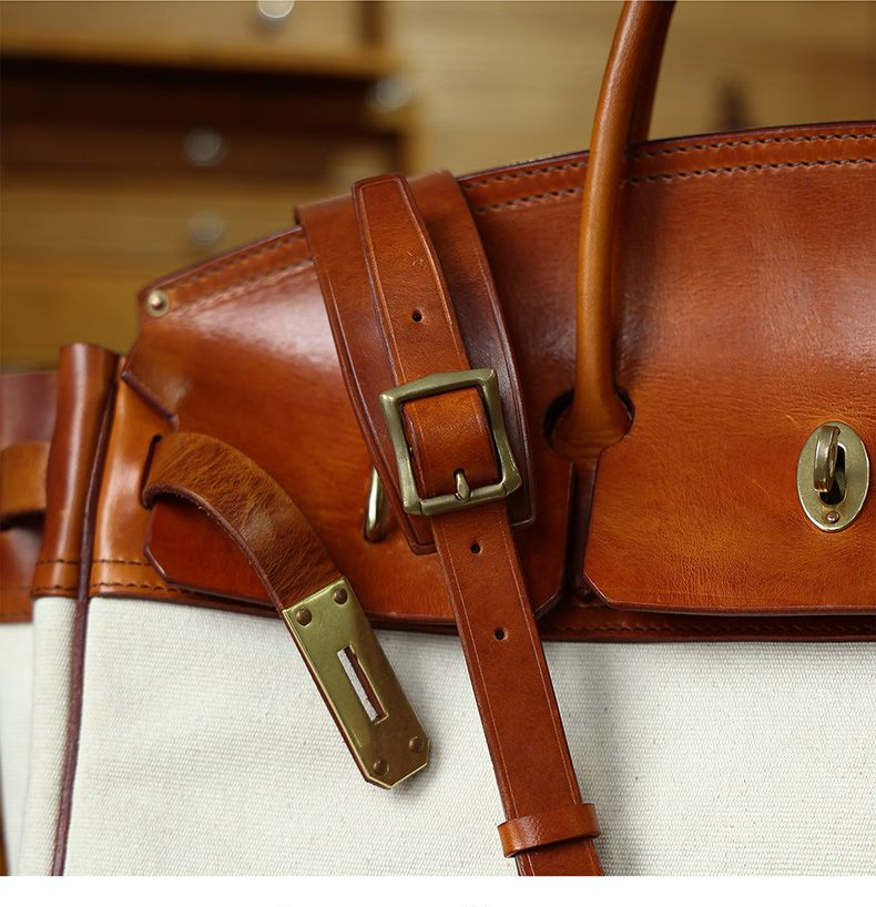 Two-Tone Canvas And Leather Handbag