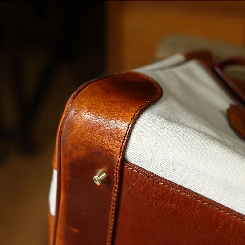 Two-Tone Canvas And Leather Handbag
