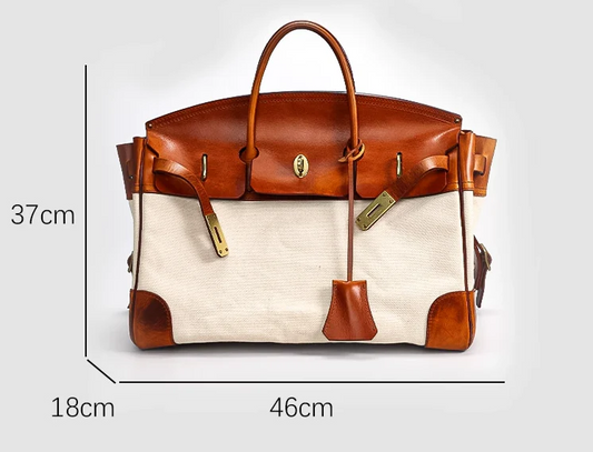 Two-Tone Canvas And Leather Handbag