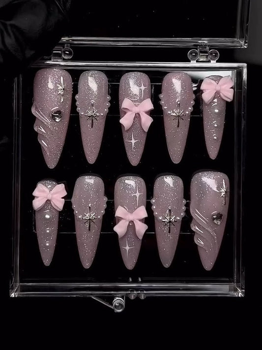 Pink Bow Press On Nails