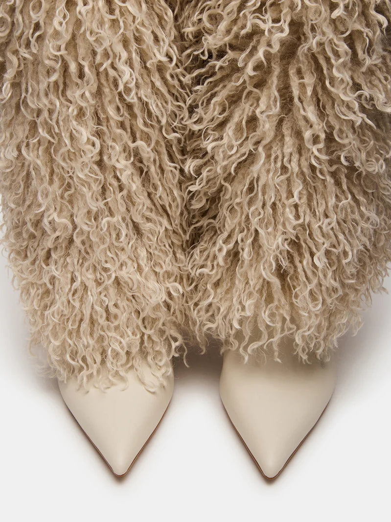 Natural Faux-Fur Stiletto Knee High Boot
