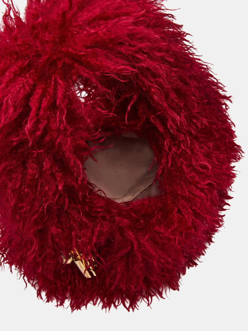 Red Faux Fur Slouchy Shoulder Strap Handbag