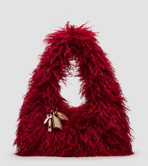 Red Faux Fur Slouchy Shoulder Strap Handbag