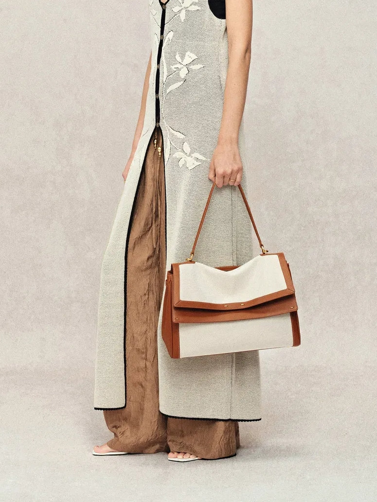 Double Flap Handbag In Calfskin Leather