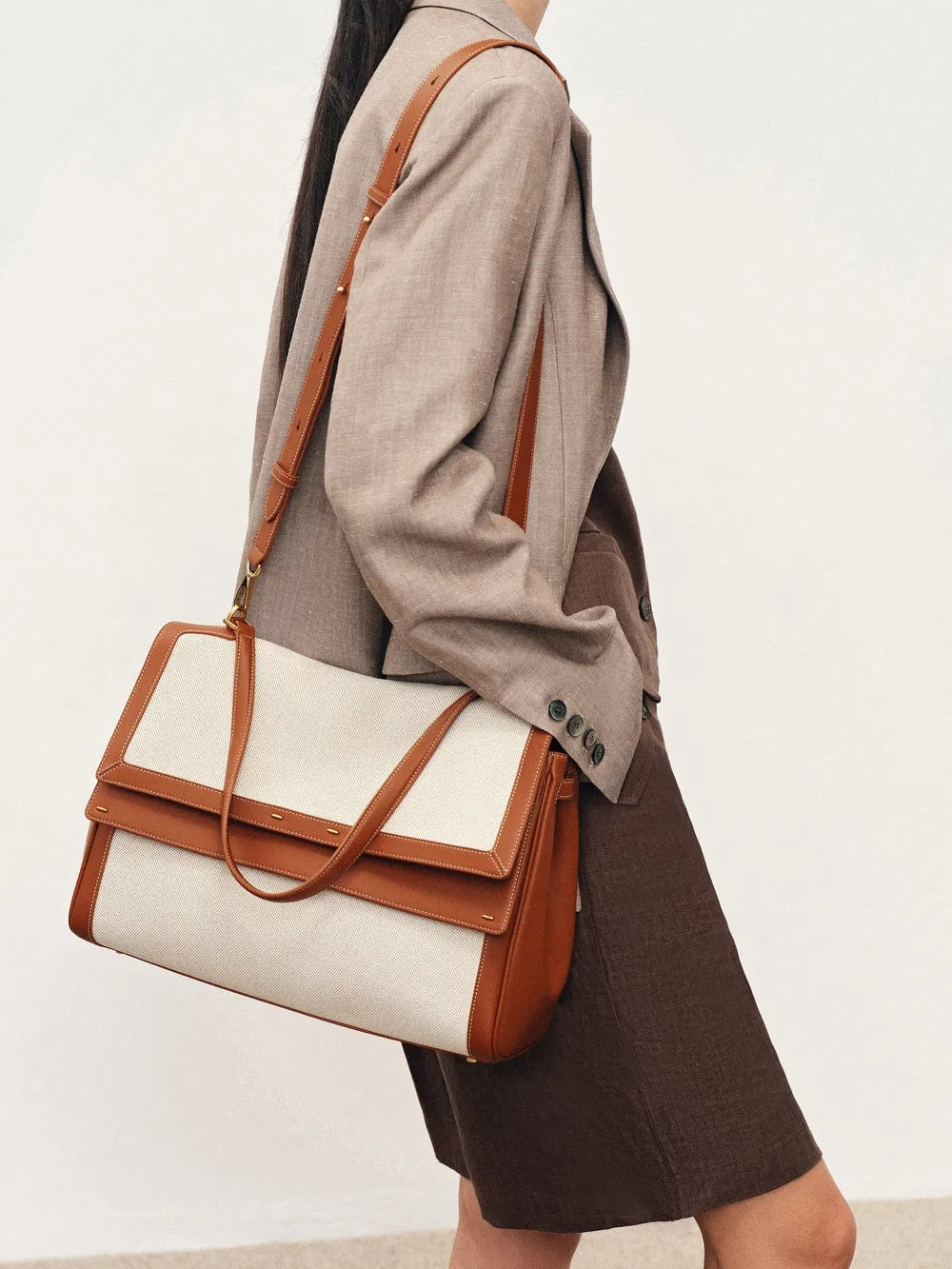 Double Flap Handbag In Calfskin Leather
