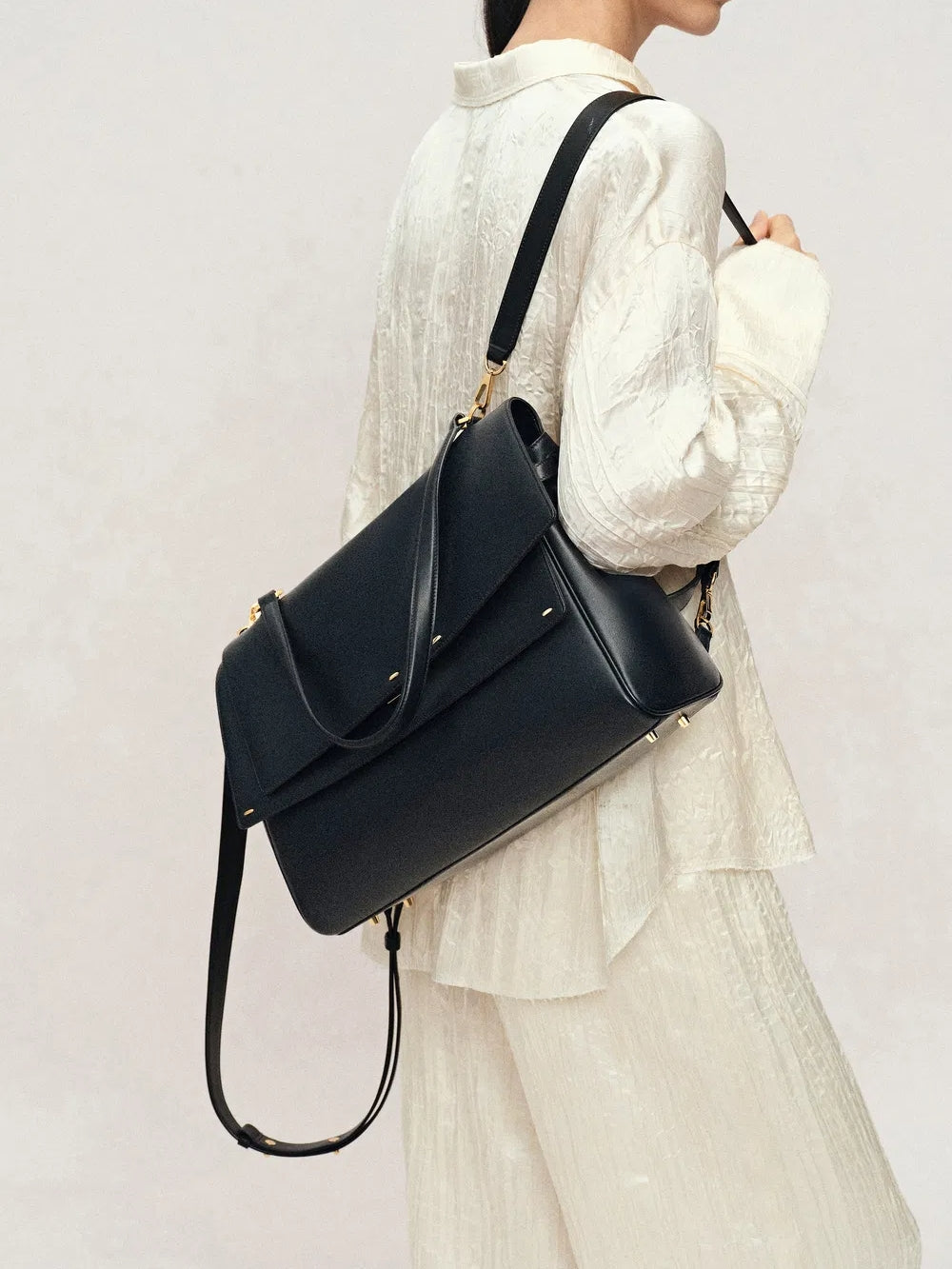 Double Flap Handbag In Calfskin Leather