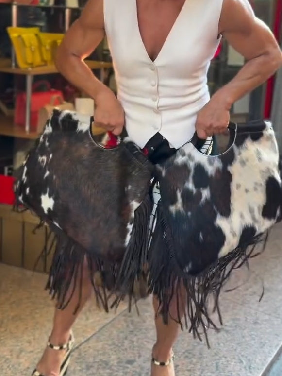 Cowhide Bucket Purse With Fringe