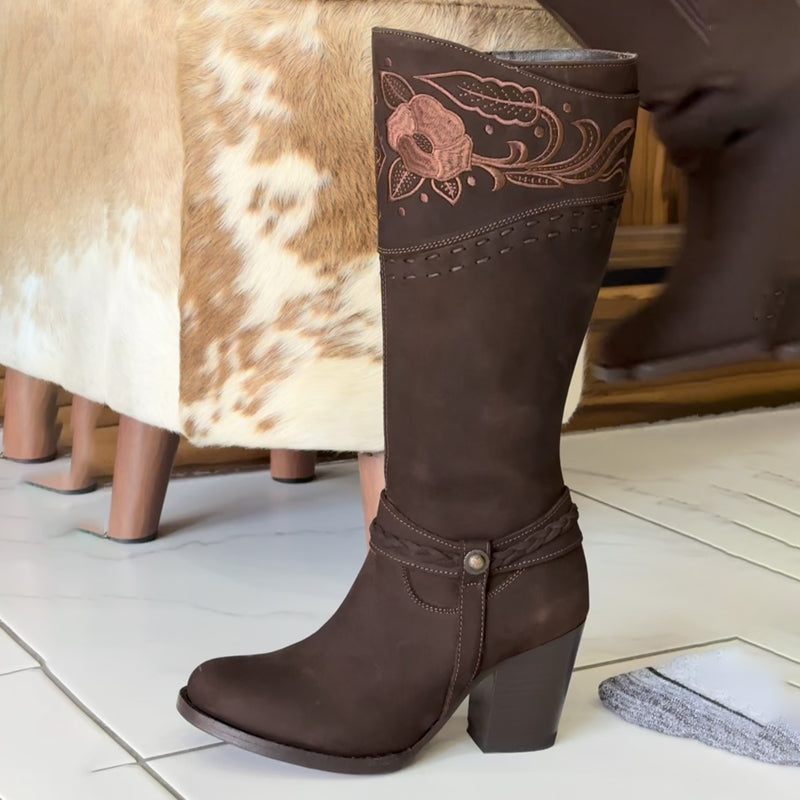 Vintage Embroidered Point-Toe Tall Boots