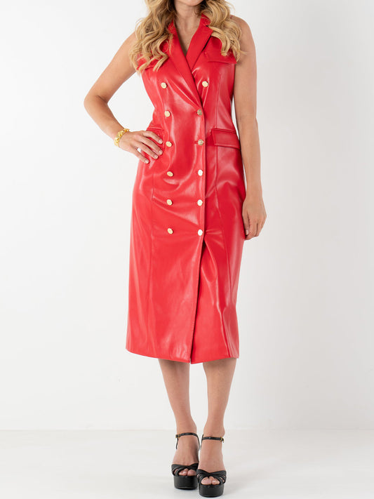 Notched Collar Double-breasted Dress