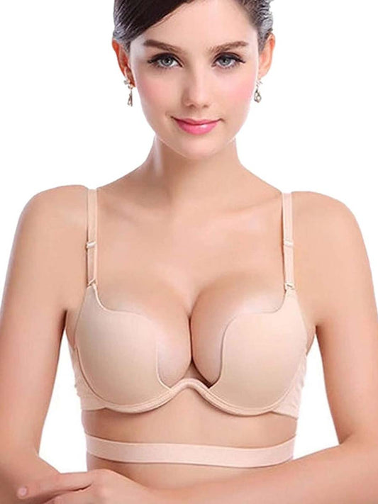 Women's Deep U Multi-Way Push Up Convertible Low Cut Plunge Bra