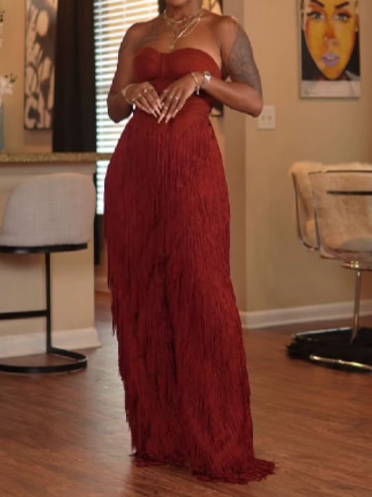 Strapless Top Fringed Trousers Suit