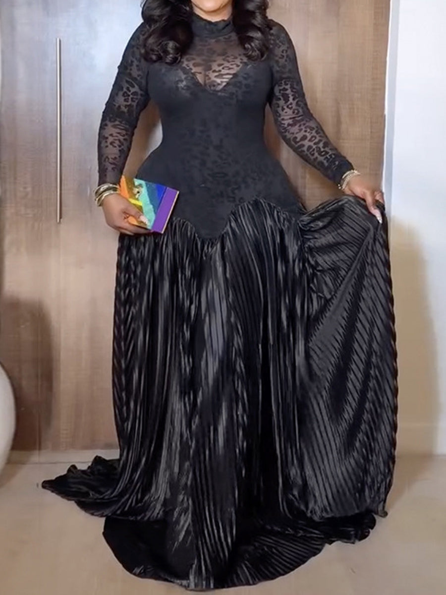 Fashion Sexy See-through Printed Maxi Dress