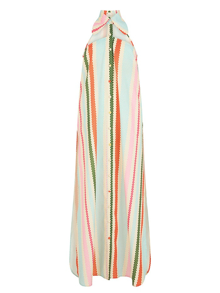 Striped Print Cold Shoulder Dress