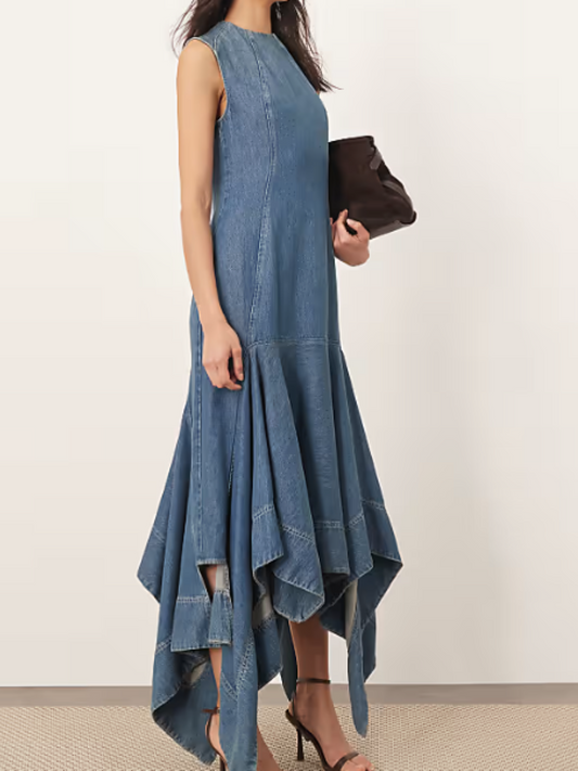 Sleeveless Irregular Denim Dress