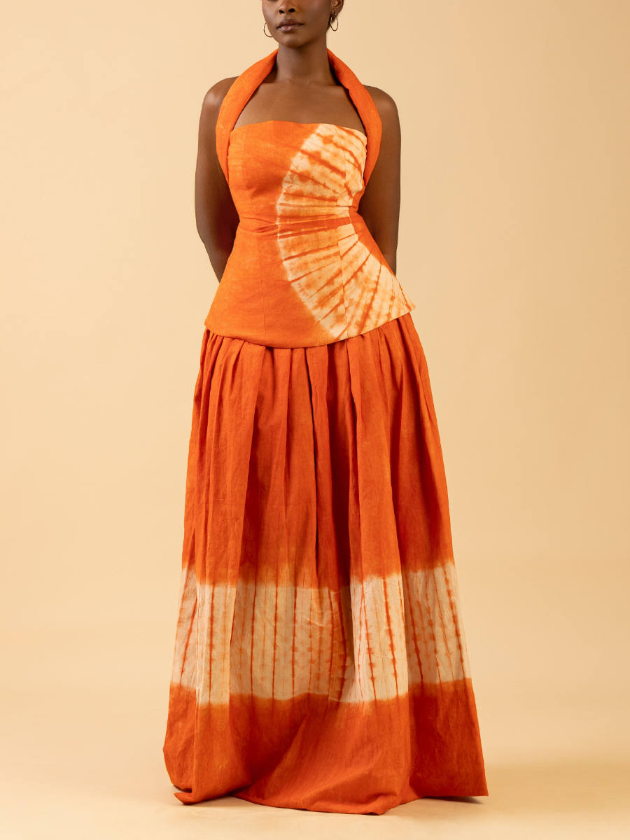 Hanging Neck Tight Waist Tie-Dye Suit