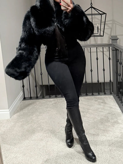 Faux Fox Fur Cropped Coat