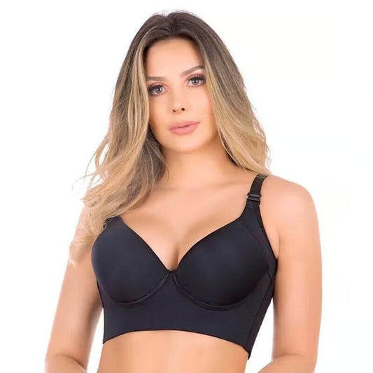 Modischer BH mit eingearbeiteter Shapewear, geraffte Brüste, tiefer V-BH 