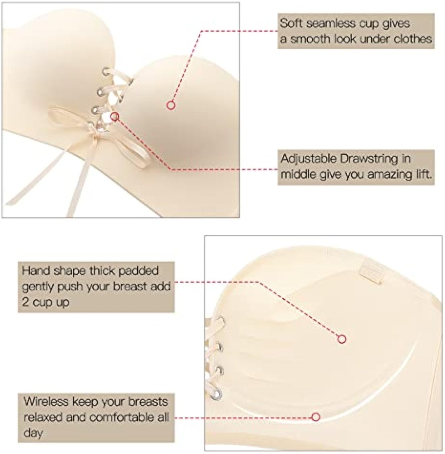 Wireless Seamless Push Up Strapless Bra
