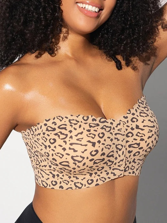 Strapless Front Closure Leopard Print Bra