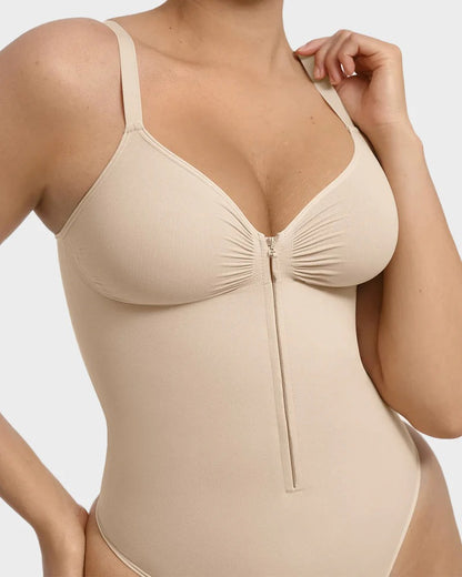 Seamless Zipper Front Shaping Thong Bodysuit