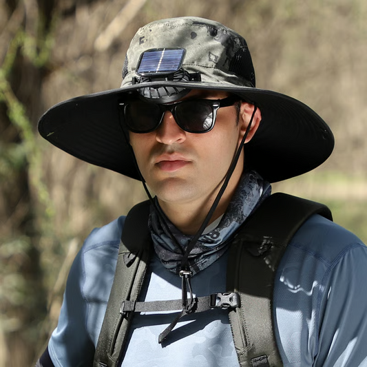 Wide Brim Solar Fan Outdoor Fishing Hat-Solar & USB Charging