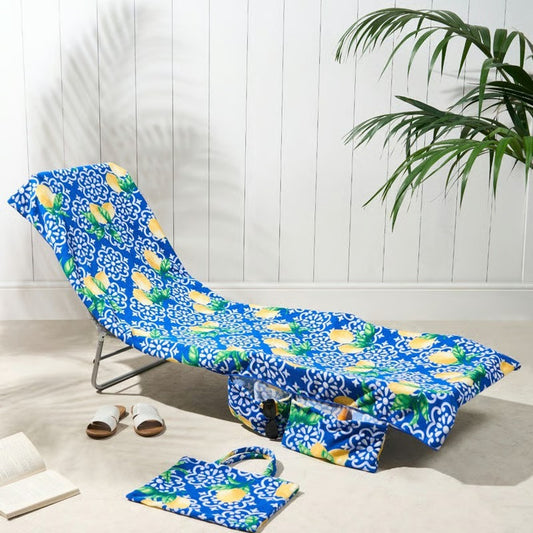 Sun Lounger Towel With Pockets Storage In A Bag