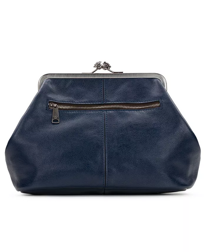 Classic Kiss-lock Closure Adorned Leather Bag