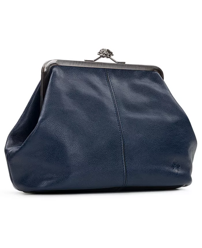 Classic Kiss-lock Closure Adorned Leather Bag