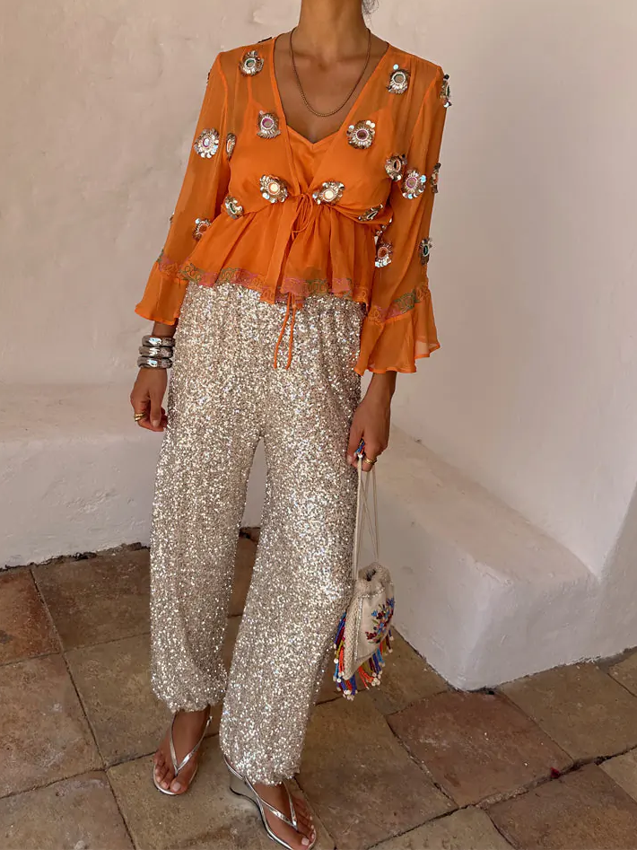Silver Sequin Trousers
